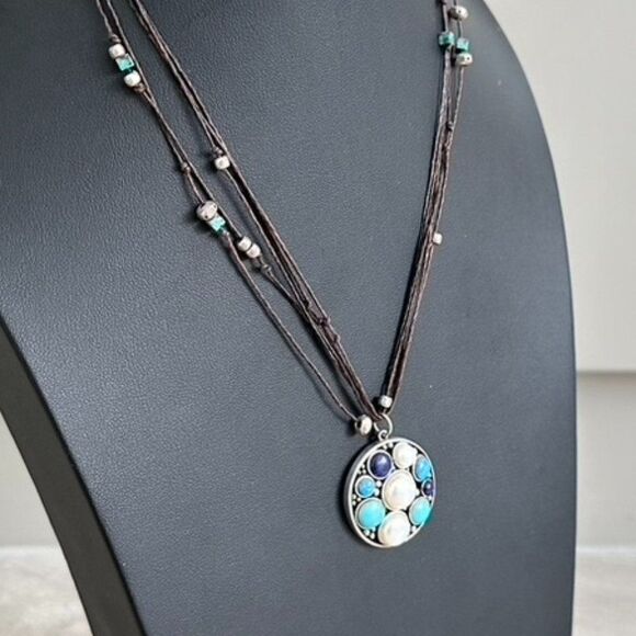 Vintage Sterling Silver CFJ Turquoise Bead Pearl Pendant Necklace - Picture 4 of 8
